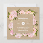 Rosa Peonie Kraft Papier Rustikales Brautparty Einladung (Vorderseite)