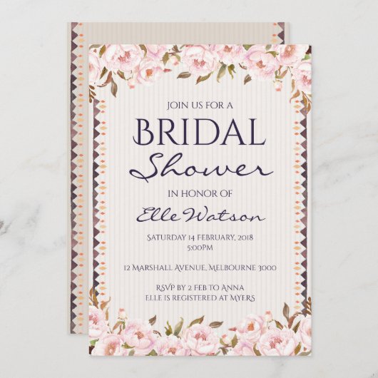 Rosa Peonies Bridal Dusche Einladung, Hochzeit Einladung (Vorne/Hinten)