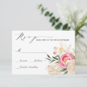 Rosa Peonies Gold Wasserfarbene Hochzeit Rsvp (Stehend Vorderseite)