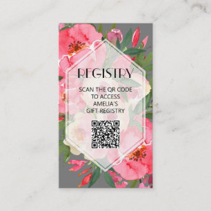 Rosa Peonies Graues Brautparty - QR-Code Begleitkarte