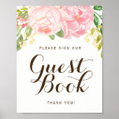 Rosa Peonies Guest Book Sign (8x10) Poster (Vorne)