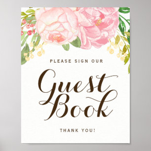 Rosa Peonies Guest Book Sign (8x10) Poster