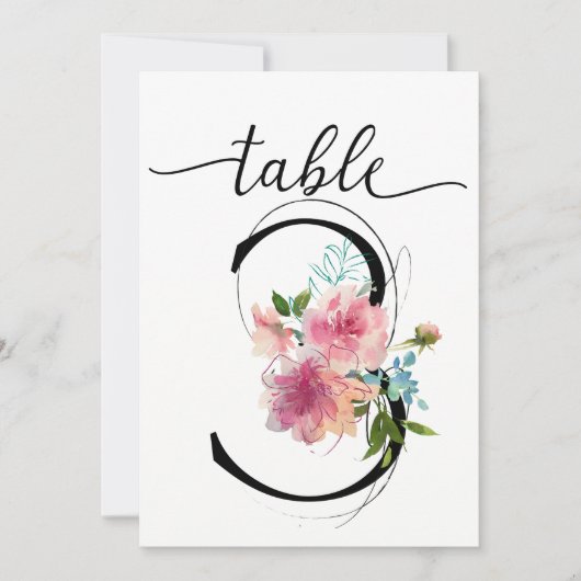 Rosa Peonies Tabelle drei Tischnummern (Vorderseite)