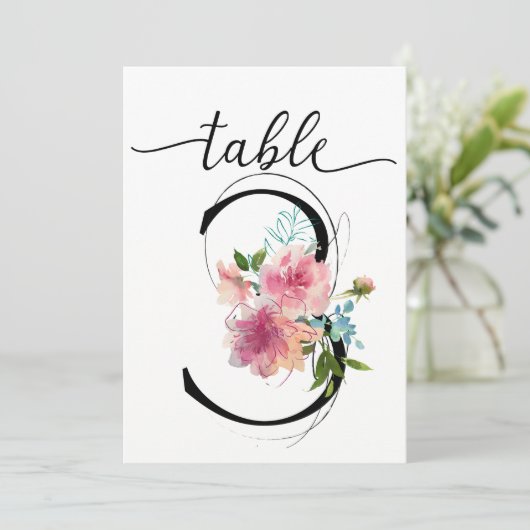 Rosa Peonies Tabelle drei Tischnummern (Stehend Vorderseite)