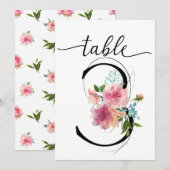 Rosa Peonies Tabelle drei Tischnummern (Vorne/Hinten)