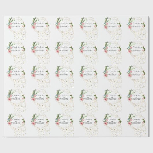 Rosa Peonies und Abstrakte Goldnamen Geschenkpapier (Flach)