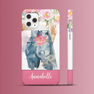 Rosa Peonies und Denim Charm iPhone 16 Pro Max Hülle