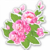 Rosa Peonies und grüne Blätter Aufkleber (Vorderseite)