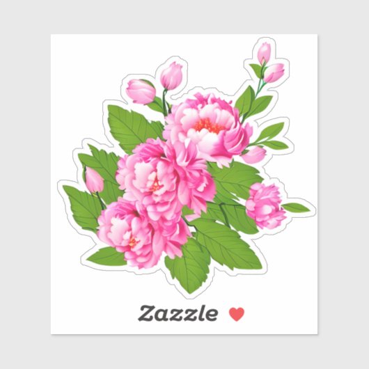Rosa Peonies und grüne Blätter Aufkleber (Blatt)