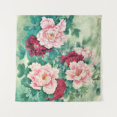 Rosa Peonies und grüne Blätter Wandteppich (Vorderseite (Horizontal))