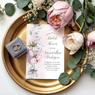 Rosa Peonies und Grünes Brautparty Einladung