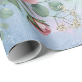 Rosa Peonings auf blauem/rosa Hochzeit/Dusche Geschenkpapier (Rolleneckpunkt)