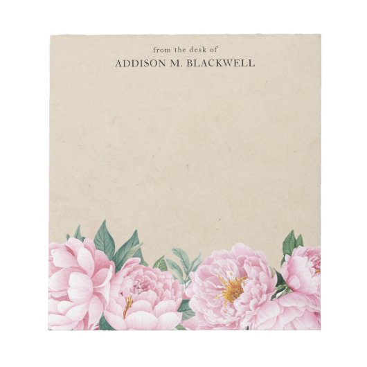 Rosa Peony auf Pergament vom Schreibtisch aus Notizblock (Vorderseite)