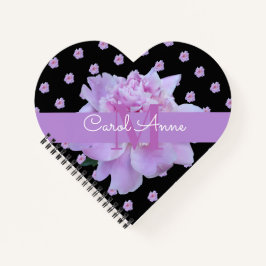 Rosa Peony Blume Lila Monogram Black Notebook Notizblock