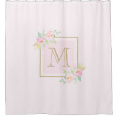 Rosa Peony Custom Monogram Duschvorhang (Vorderseite)