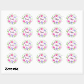 Rosa Peony Floral Watercolor Monogram Runder Aufkleber (Blatt)