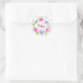 Rosa Peony Floral Watercolor Monogram Runder Aufkleber (Tasche)