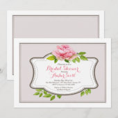 Rosa Peony Frame 3 Einladung (Vorne/Hinten)