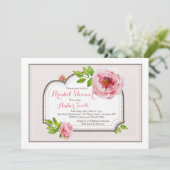 Rosa Peony Frame 4 Einladung (Stehend Vorderseite)