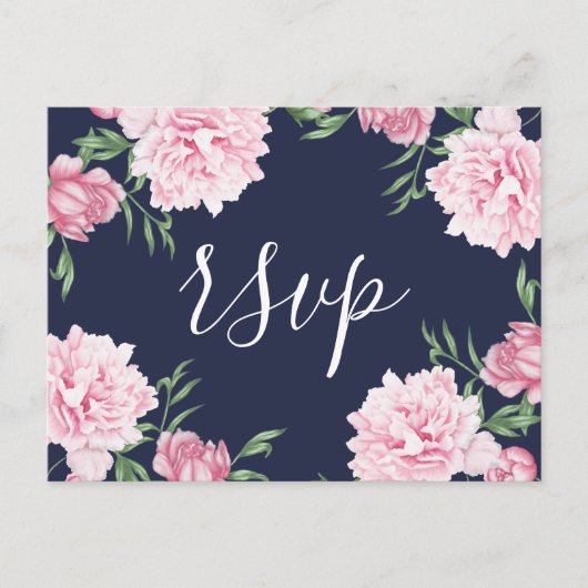 Rosa Peony & Navy Hintergrund | UAWG | Einladungspostkarte (Vorderseite)