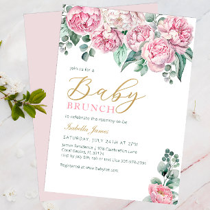 Rosa Peony und Eucalyptus Gold Baby Showeinlage Einladung