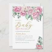 Rosa Peony und Eucalyptus Gold Baby Showeinlage Einladung (Vorderseite)