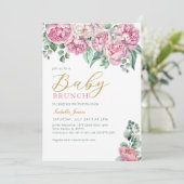 Rosa Peony und Eucalyptus Gold Baby Showeinlage Einladung (Stehend Vorderseite)