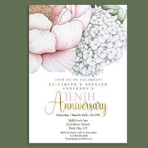 Rosa Peony zum 10. Hochzeitstag Einladung