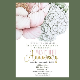 Rosa Peony zum 25. Hochzeitstag Einladung
