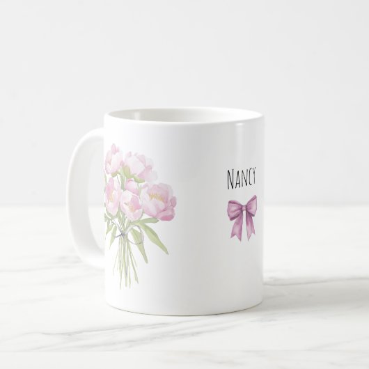 Rosa Peonys mit Bow-Keramik Kaffeetasse (Vorderseite Links)