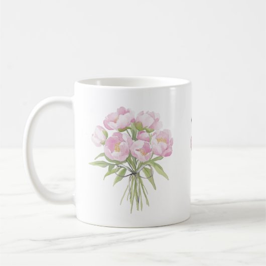 Rosa Peonys mit Bow-Keramik Kaffeetasse (Links)