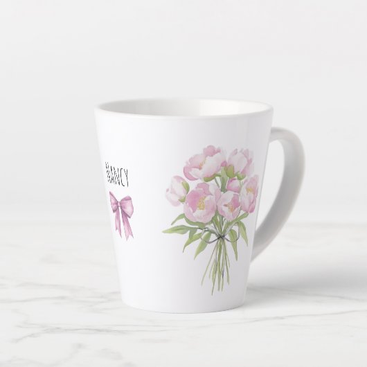 Rosa Peonys mit Bow-Keramik Milchtasse (Rechte Ecke)