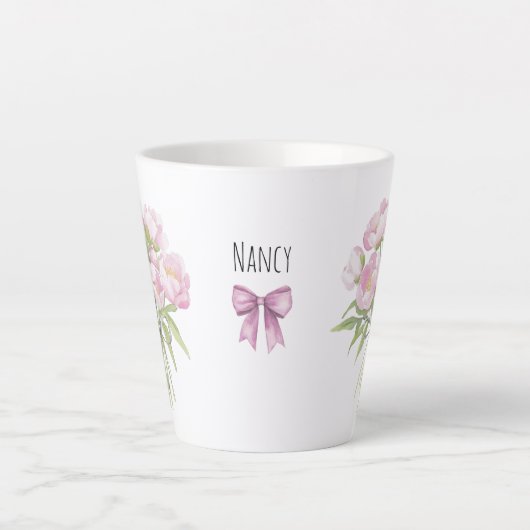 Rosa Peonys mit Bow-Keramik Milchtasse (Vorderseite)