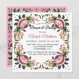 Rosa Peonys Rokoko Rahmen Brunch & Bubbly Einladung