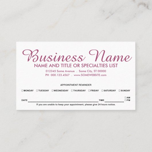 rosa Pergamentverabredungs-Erinnerung Terminkarte (Rückseite)