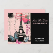 Rosa Periseiffturm Hochzeit in Urlaubsort Ankündigungspostkarte (Vorne/Hinten)