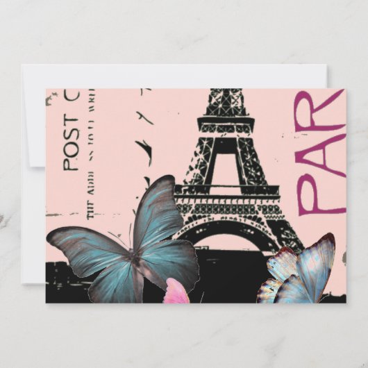 Rosa Periseiffturm Hochzeit in Urlaubsort Einladung (Rückseite)