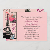 Rosa Periseiffturm Hochzeit in Urlaubsort Einladung (Vorne/Hinten)