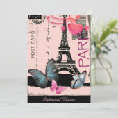 Rosa Periseiffturm Hochzeit in Urlaubsort Einladung (Stehend Vorderseite)