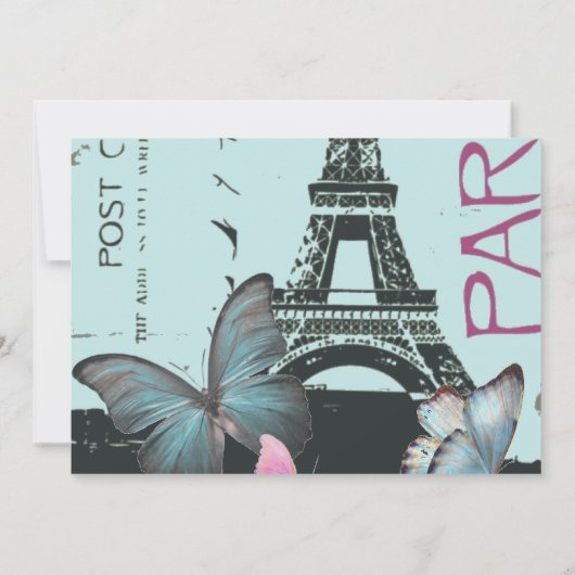 Rosa Periseiffturm Hochzeit in Urlaubsort Einladung (Rückseite)