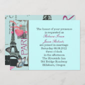 Rosa Periseiffturm Hochzeit in Urlaubsort Einladung (Vorne/Hinten)