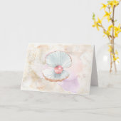 Rosa Perle in Muschelschale Karte (Gelbe Blume)