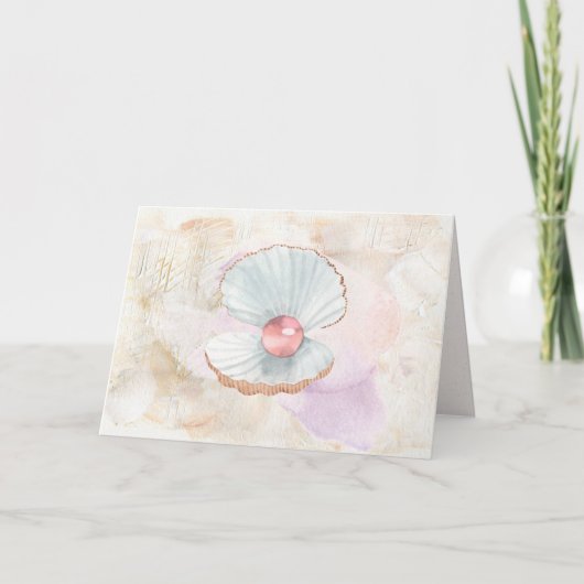 Rosa Perle in Muschelschale Karte (Vorderseite)