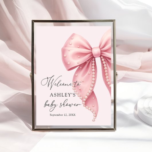 Rosa Perlen-Bogen Mädchen Baby Shower Willkommen  Poster