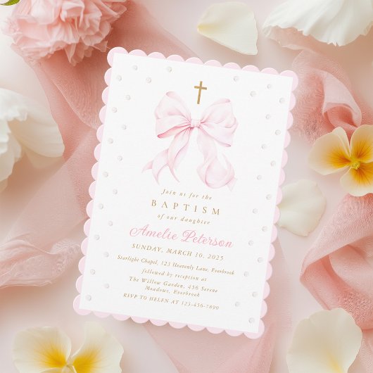 Rosa Perlen Coquette Taufe Einladung