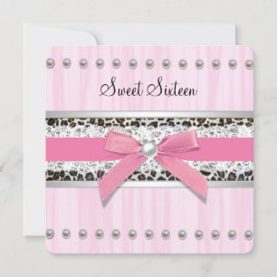 Rosa Perlen Leoparden Sweet 16 Party Einladung