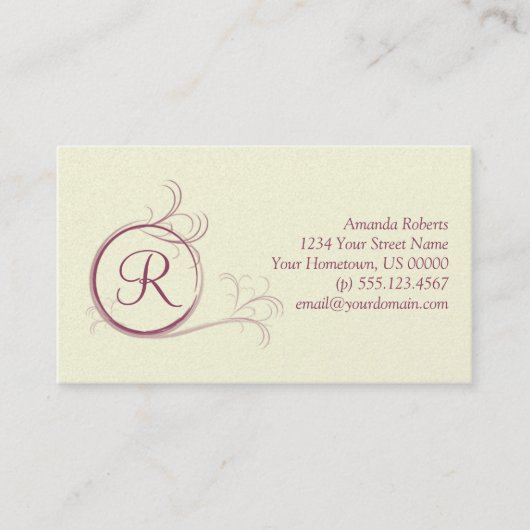Rosa Perlen-Monogramm-Visitenkarte Visitenkarte (Vorderseite)