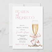 Rosa Perlen & Prosecco Minimales Brautparty Einladung (Vorderseite)