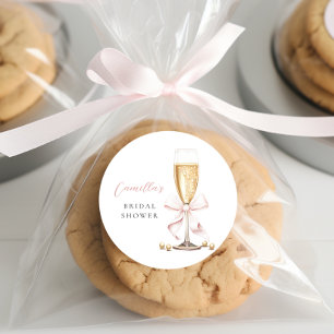 Rosa Perlen & Prosecco-Schleifen-Brautabschied Runder Aufkleber