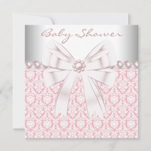 Rosa Perlen Rosa Damast Baby Mädchen Dusche Einladung